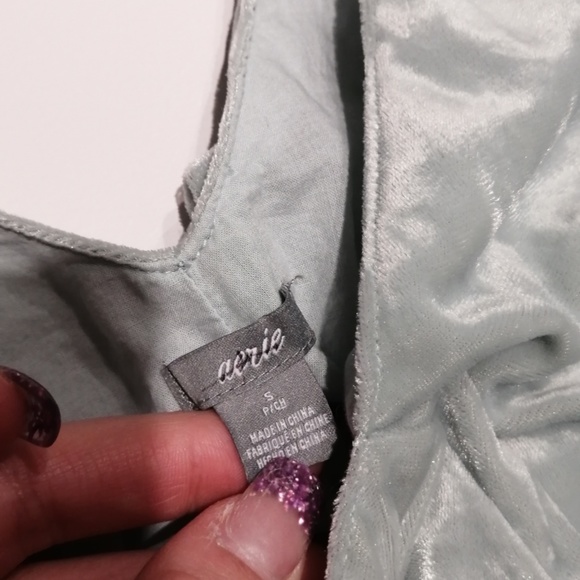 AERIE Crushed Velvet Ruffle Tank Mint NWOT - Picture 3 of 4